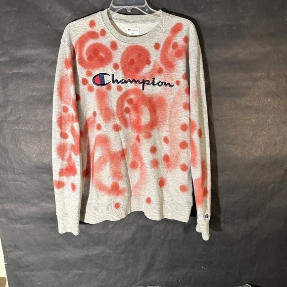 Champion 90s Style Graffiti Sport Athletic Gray Long Sleeve Workout Sweater - Picture 2 of 9